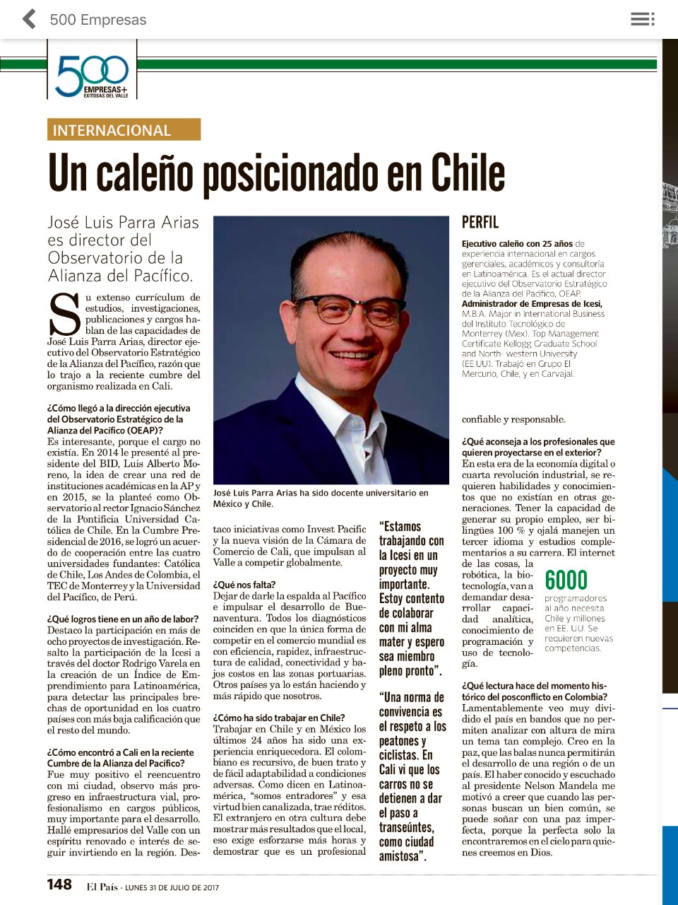 José Luis Parra, un caleño posicionado en Chile